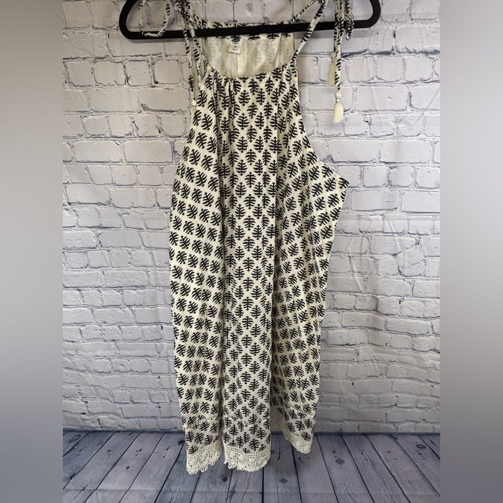 Old Navy Black Cream Embroidered Trim Tassel Tie Cotton Cowgirl Sun Dress XL